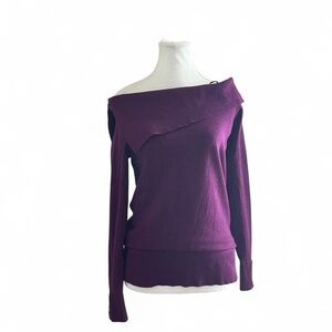 le chateau Off-Shoulder Plum Knit Sweater